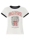 Ganni Graphic Print Crew Neck Short Sleeve Top In White