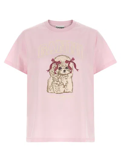 Ganni Printed T-shirt In Pink