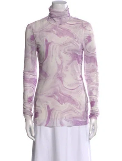 Pre-owned Ganni Printed Turtleneck Blouse In Purple