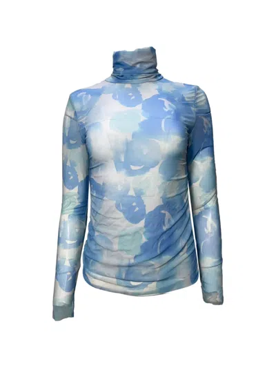 Pre-owned Ganni Printed Turtleneck Long-sleeve Top In Blue