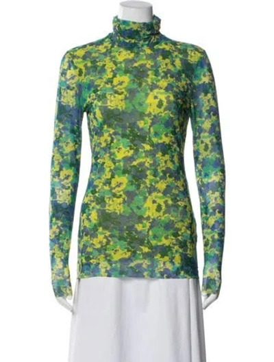 Pre-owned Ganni Printed Turtleneck Sweater In Green