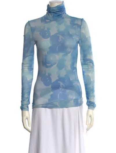 Pre-owned Ganni Printed Turtleneck Sweatshirt In Blue