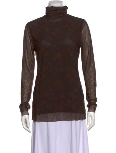 Pre-owned Ganni Printed Turtleneck Sweatshirt In Brown