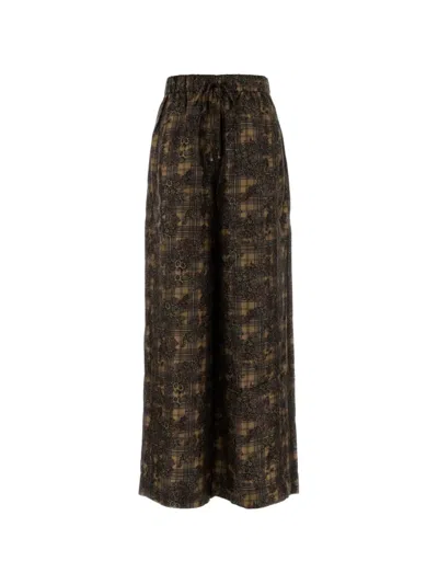 Ganni Printed Twill Wide-leg Trousers In Brown