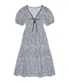 Ganni Shirred Printed Cotton-poplin Midi Dress In Gray