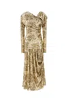 Ganni Printed Velour Jersey Ruched Long Dress In Multi