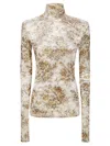 Ganni Printed Velour Jersey Turtleneck In Neutral