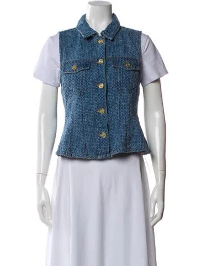 Pre-owned Ganni Printed Vest In Blue