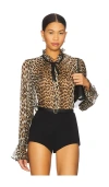Ganni Leopard Print Chiffon Tie String Shirt In Multi