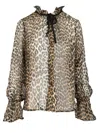 Ganni Printed Viscose Chiffon Tie String Shirt Shirts Animalier In Animal Print