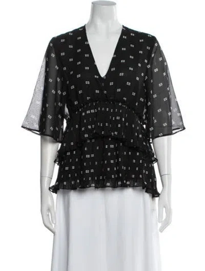 Pre-owned Ganni Printed V-neck Blouse In Blue