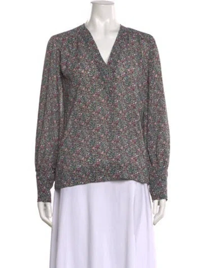 Pre-owned Ganni Printed V-neck Blouse In Multi