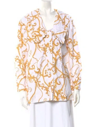 Pre-owned Ganni Printed V-neck Blouse In Neutral
