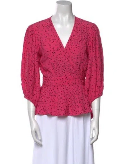 Pre-owned Ganni Printed V-neck Blouse In Pink