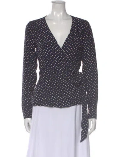 Pre-owned Ganni Printed V-neck Blouse W/ Tags In Black