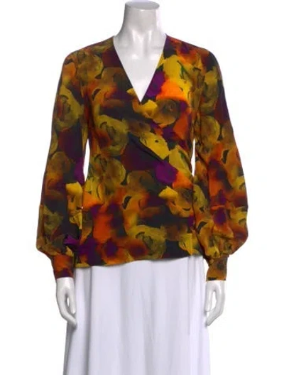 Pre-owned Ganni Printed V-neck Blouse W/ Tags In Multi