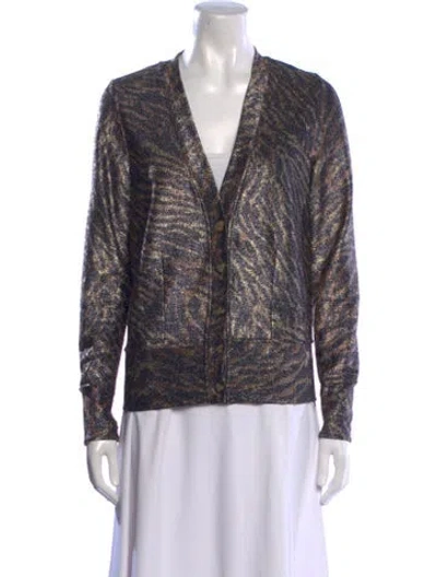 Pre-owned Ganni Printed V-neck Sweater In Gray