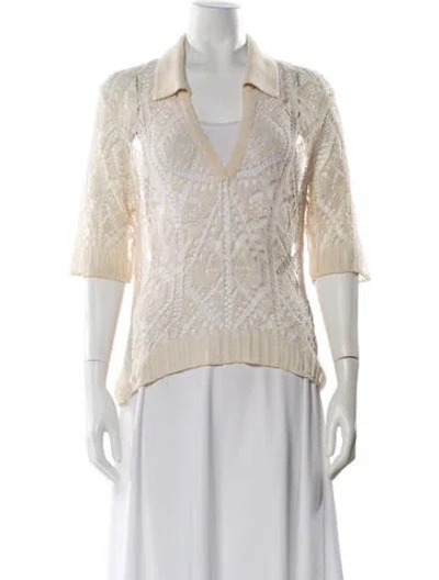 Pre-owned Ganni Printed V-neck Sweater In Neutral