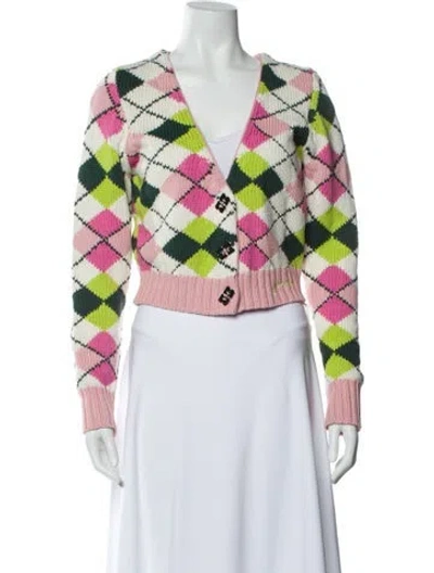Pre-owned Ganni Printed V-neck Sweater In Pink