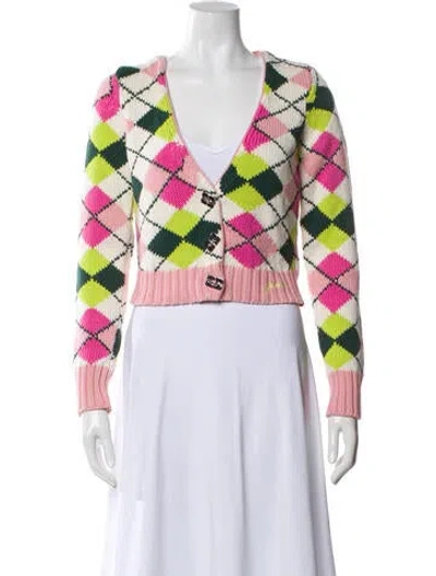 Pre-owned Ganni Printed V-neck Sweater In Pink