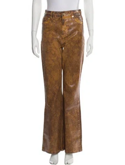 Pre-owned Ganni Printed Wide Leg Pants W/ Tags In Brown