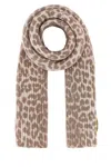 Ganni Printed Wool Blend Scarf In Brown