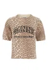 Ganni Leopard Wool T-shirt In Brown