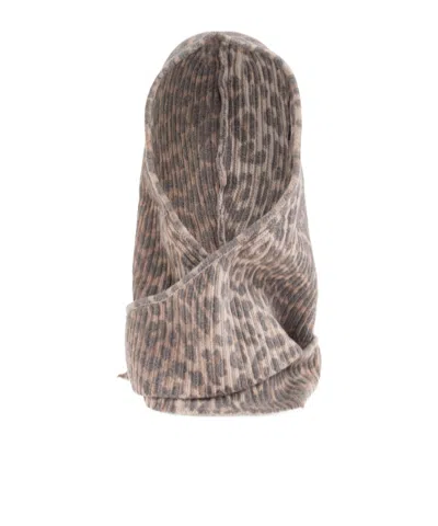Ganni Printed Wool Knit Balaclava In Brown