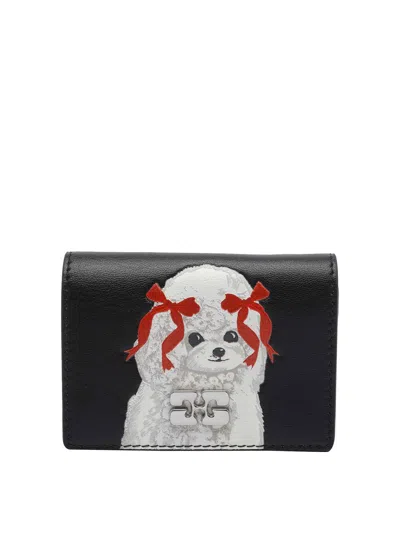 Ganni Recycled Leather Card Holder In Black