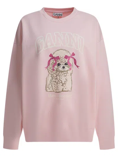 Ganni "puddle" Crewneck Sweatshirt In Pink