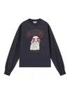 Ganni Organic Cotton Crew Neck Graphic Sweater In Black