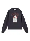 Ganni Organic Cotton Crew Neck Graphic Sweater In Black