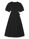 Ganni Belted Bow-embellished Stretch-cotton Poplin Midi Dress In Black