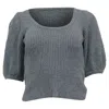Ganni Puff Sleeve Blouse In Light Blue Linen In Gray