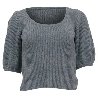 Ganni Puff Sleeve Blouse In Light Blue Linen In Gray