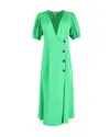 Ganni Puff Sleeve Midi Wrap Dress In Green Viscose In Green