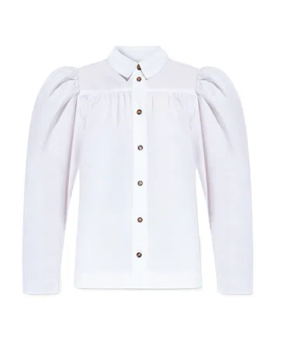 Ganni Puff-sleeve Organic Cotton Shirt In White