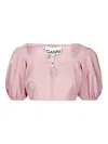 GANNI GANNI PUFF SLEEVED CROPPED TOP