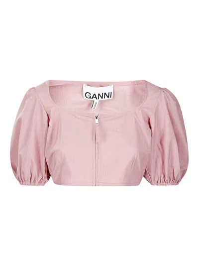Ganni Cropped Oberteil Aus Webstoff In Altrosa