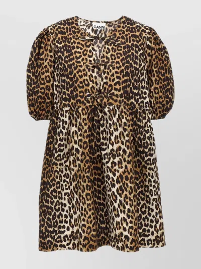GANNI PUFF SLEEVES LEOPARD PRINT DRESS