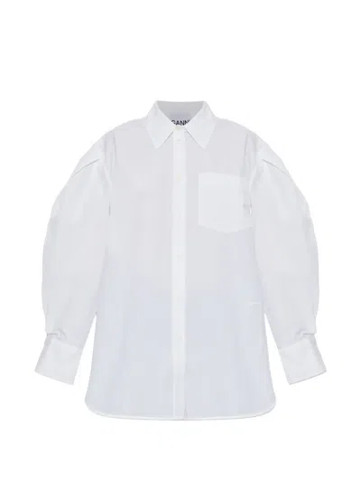 Ganni Puff-sleeve Shirt In White