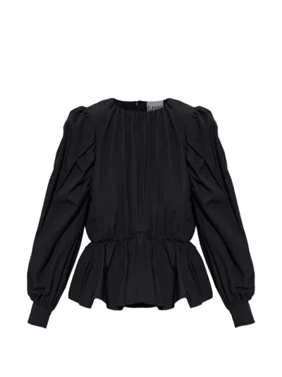 Ganni Puff-sleeves Blouse In Black