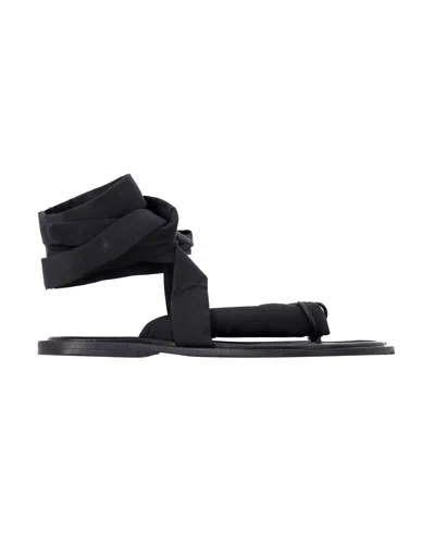 Ganni Puffy Wrap Sandals In Black Canvas