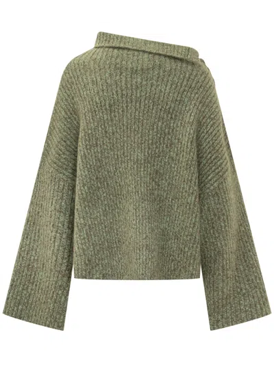 Ganni Pullover With Stylish Buttons In Nile
