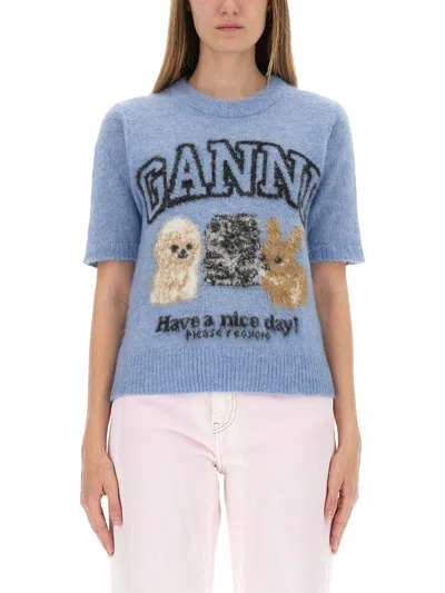 GANNI "PUPPIES" KNITTED T-SHIRT