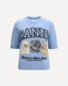 Ganni Womens Soft Chambray Logo Puppies Wool-blend Knit Top