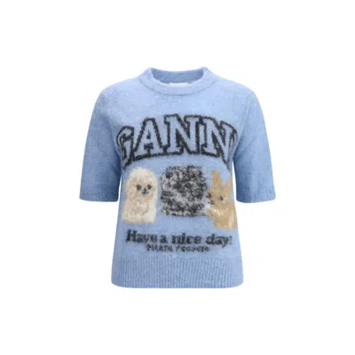GANNI PUPPIES SHORT SLEEVE SWEATER
