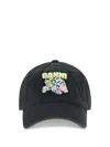 Ganni Women Puppy Organic Cotton Baseball Cap In Black