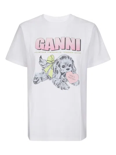 Ganni Women Puppy Print And Logo T-shirt In White