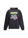 Ganni Isoli Oversized Hoodie With Graphic Puppy Print In Black